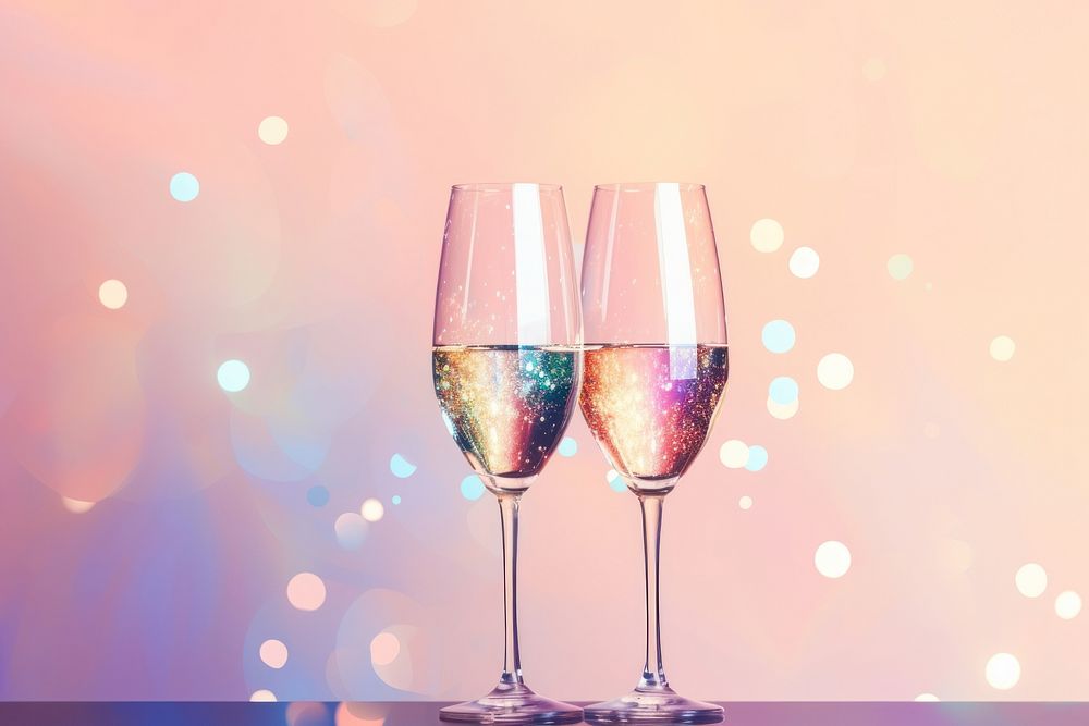 Two champagne glasses with sparkling fireworks in the background drink wine refreshment. AI generated Image by rawpixel.