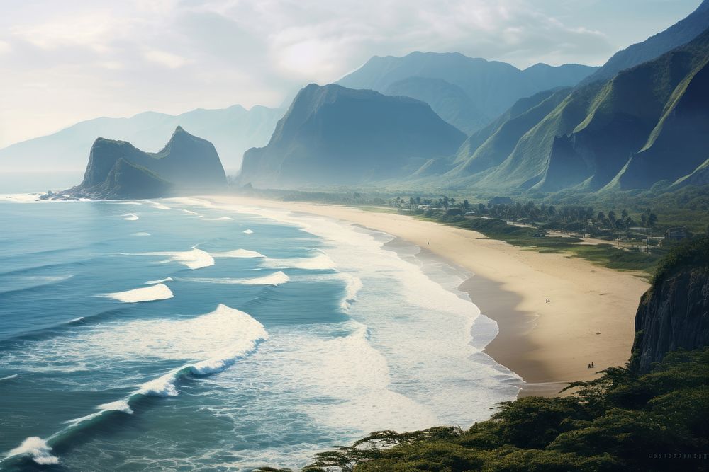 Aerial view of Kelingking Beach beach landscape outdoors. AI generated Image by rawpixel.