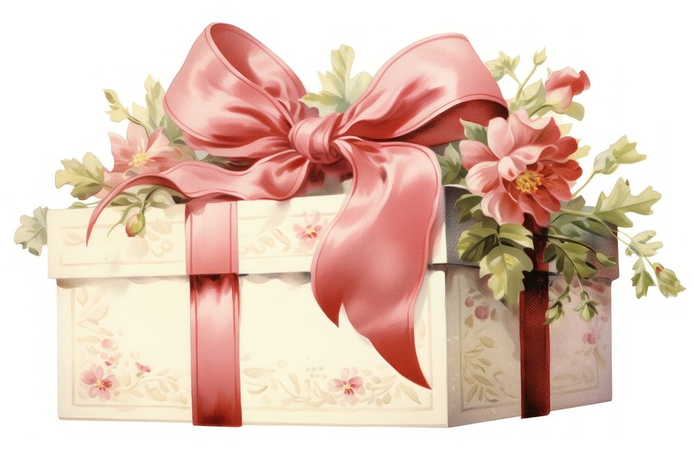 Gift box flower plant white background. AI generated Image by rawpixel.