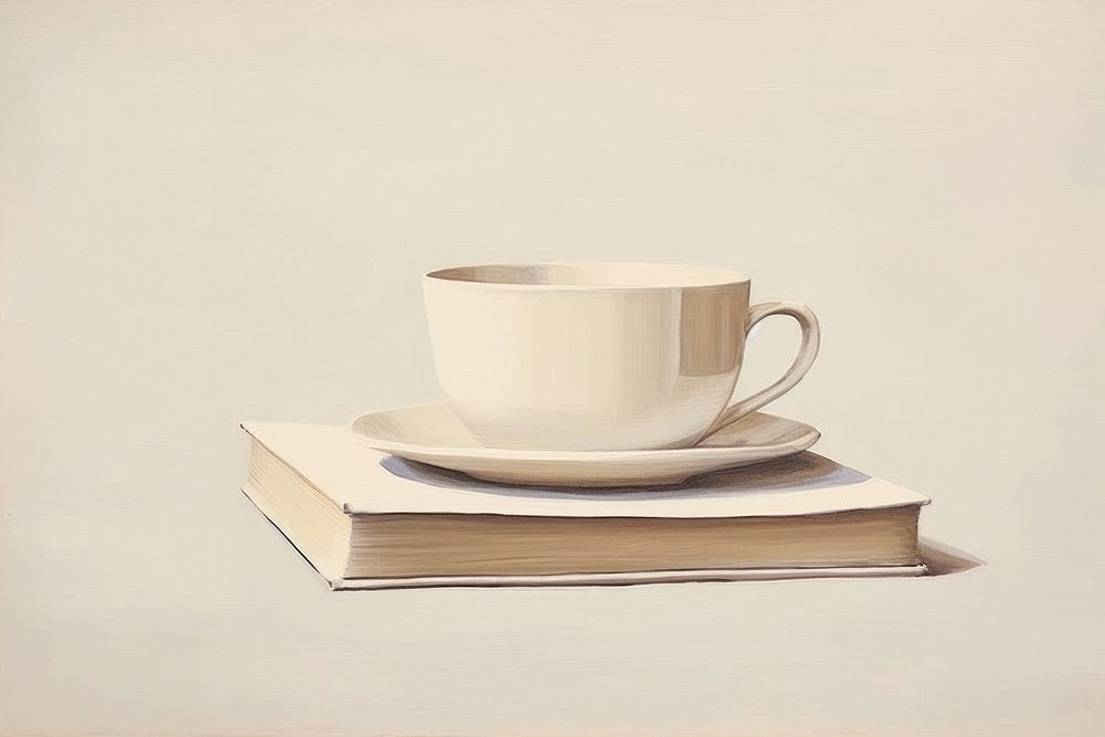 White tea cup on a book porcelain saucer coffee. AI generated Image by rawpixel.