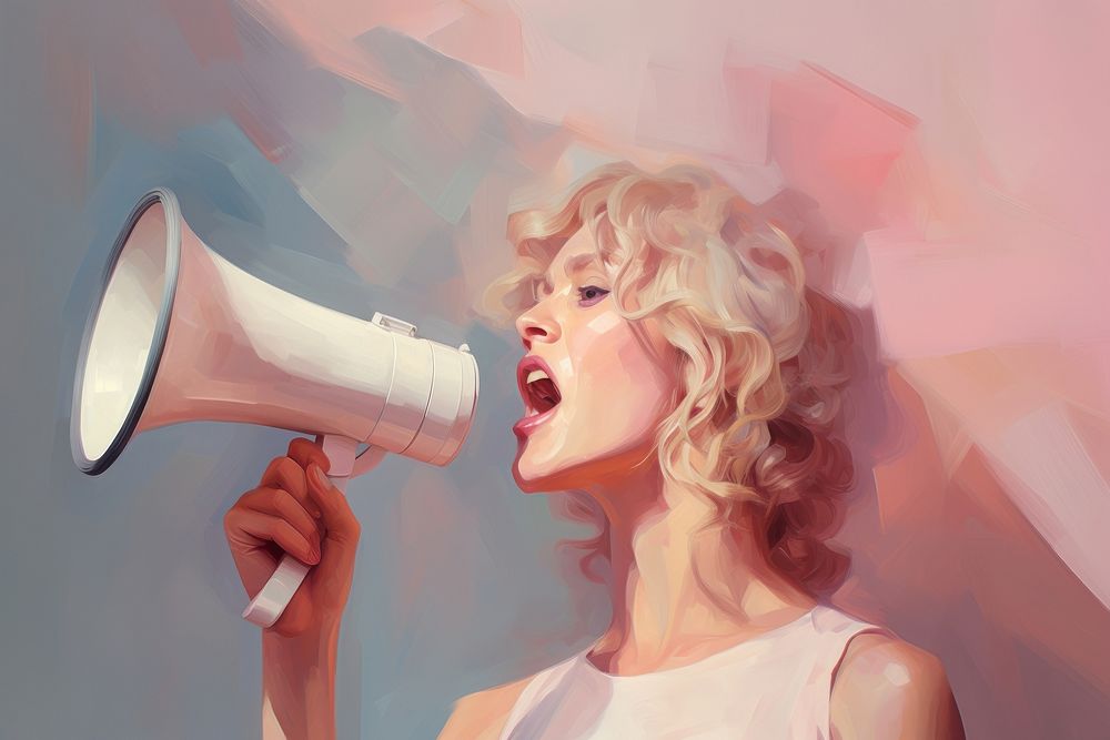 Woman holding a megaphone shouting adult performance. AI generated Image by rawpixel.