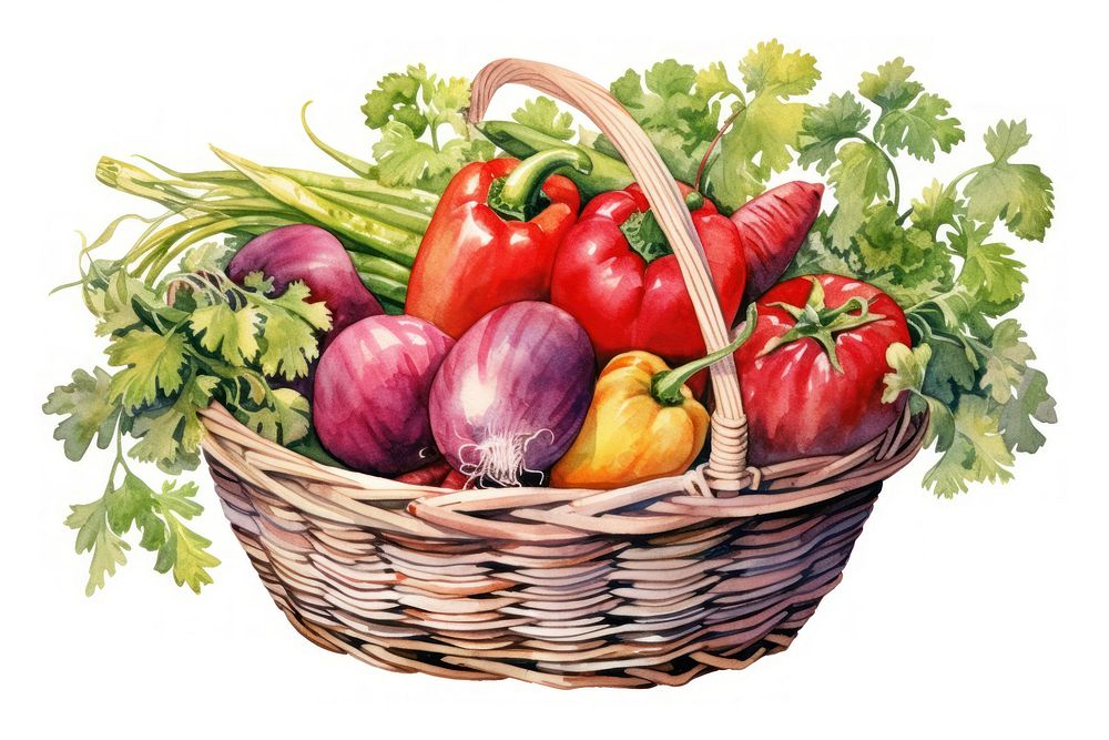A mini basket filled with fresh healthy vegetables plant food white background. AI generated Image by rawpixel.