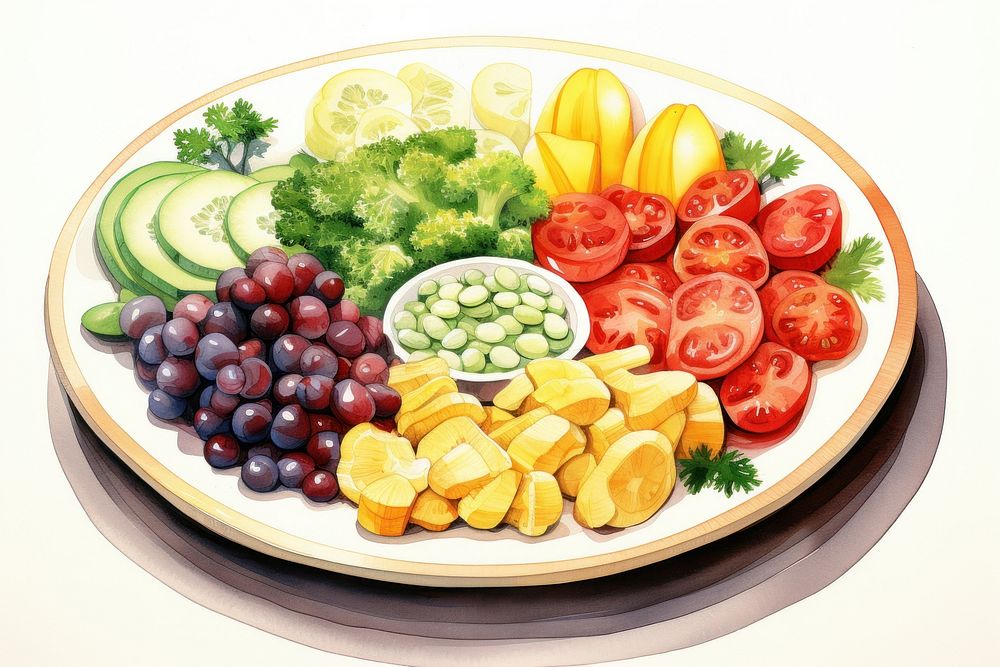 A plate filled with healthy vegetables placed on the table fruit lunch plant. AI generated Image by rawpixel.