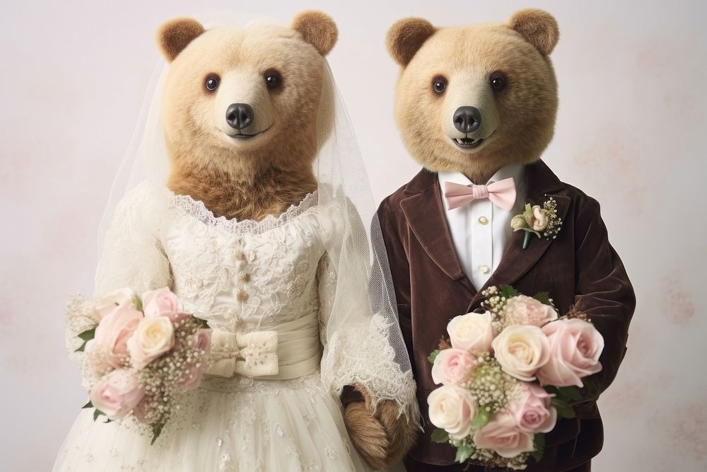 The wedding of the baby bear flower mammal dress. AI generated Image by rawpixel.