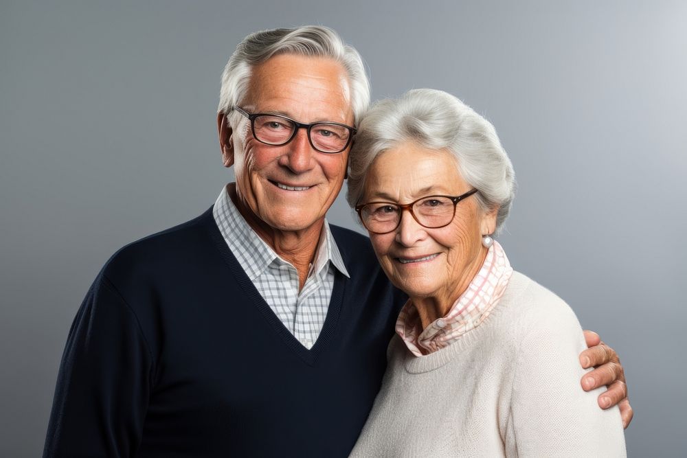 A loving and happy senior couple portrait laughing glasses. AI generated Image by rawpixel.