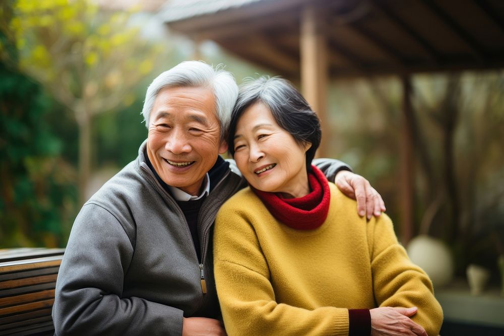 Senior Asian korea couple posing portrait adult happy. AI generated Image by rawpixel.