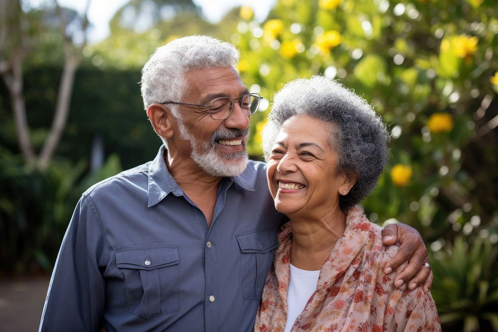 A loving and happy senior latin brazilian couple laughing portrait adult. AI generated Image by rawpixel.