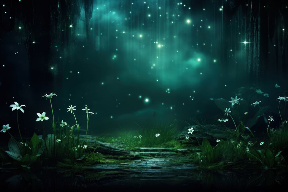A vivid emerald sky dotted with twinkling stars nature green outdoors. AI generated Image by rawpixel.