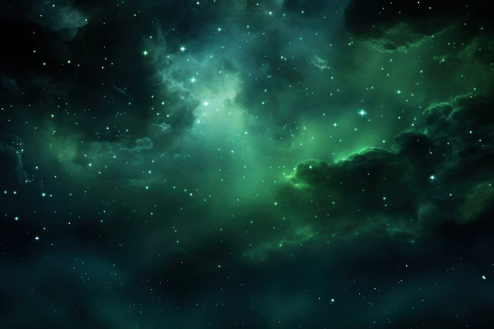 A vivid emerald sky dotted with twinkling stars nature backgrounds astronomy. AI generated Image by rawpixel.
