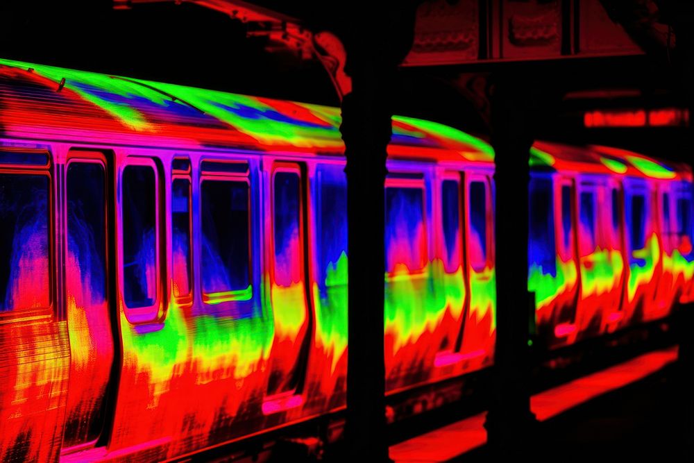 Newyork subway train glowing light red. AI generated Image by rawpixel.