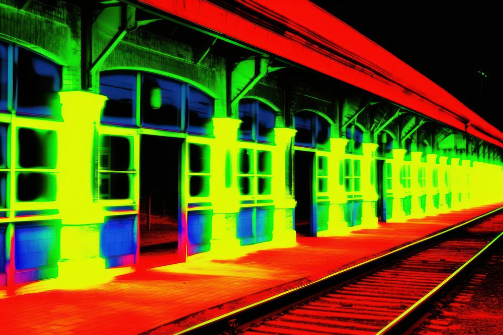 Train terminal glowing red transportation. AI generated Image by rawpixel.
