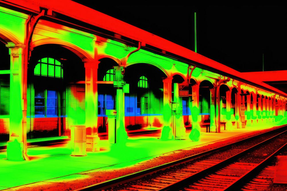 Train terminal glowing red transportation. AI generated Image by rawpixel.
