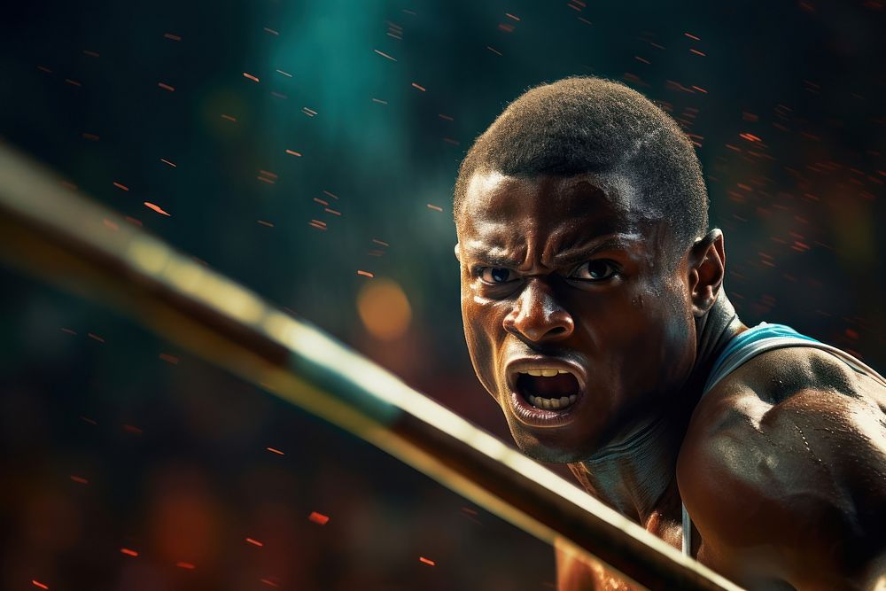 A male athlete throwing a javelin in a competitive track motion sports adult. AI generated Image by rawpixel.