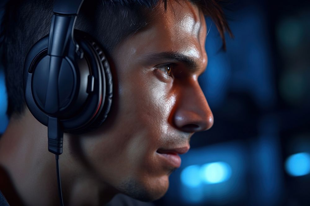 Male wearing headphone gaming headphones headset adult. AI generated Image by rawpixel.