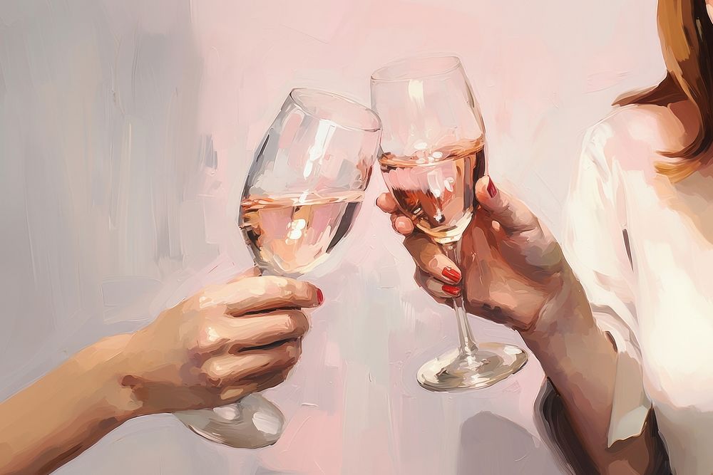 Clinking glasses of champagne in hands drink wine togetherness. AI generated Image by rawpixel.