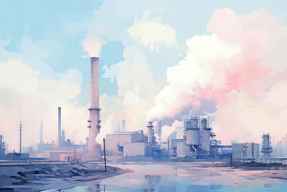 Factory architecture technology pollution. AI generated Image by rawpixel.