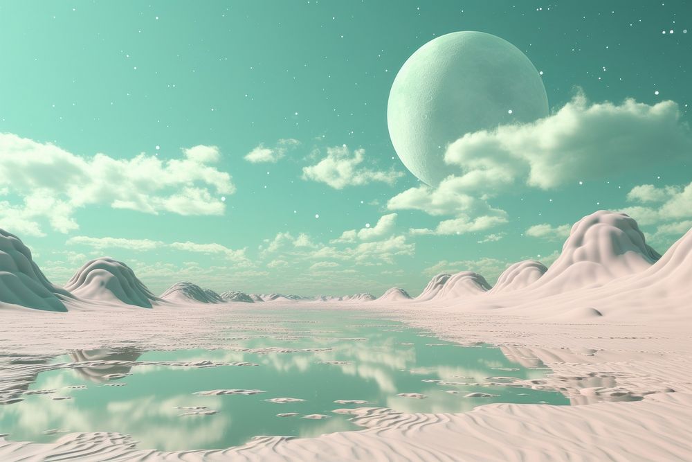 Green Desert vaporwave nature moon | Free Photo Illustration - rawpixel