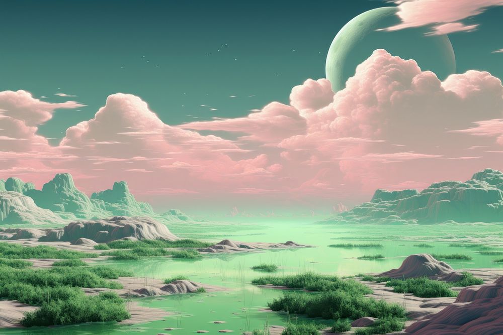 Green Desert vaporwave nature landscape | Free Photo Illustration ...