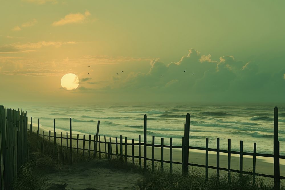 Green sunset at the beach nature landscape outdoors. AI generated Image by rawpixel.