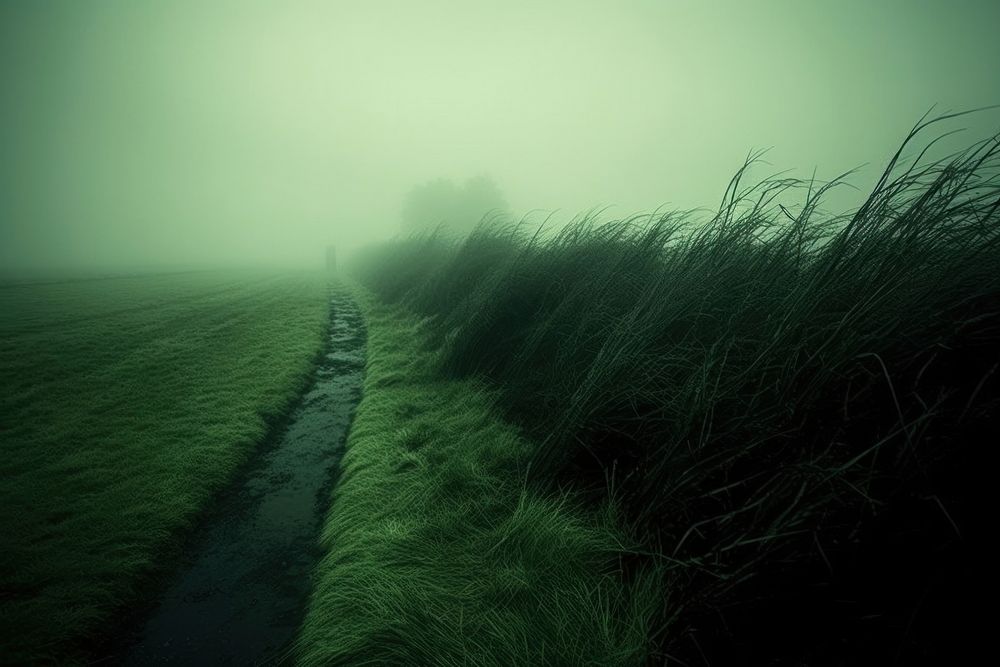 A grass and fog background nature green landscape. AI generated Image by rawpixel.