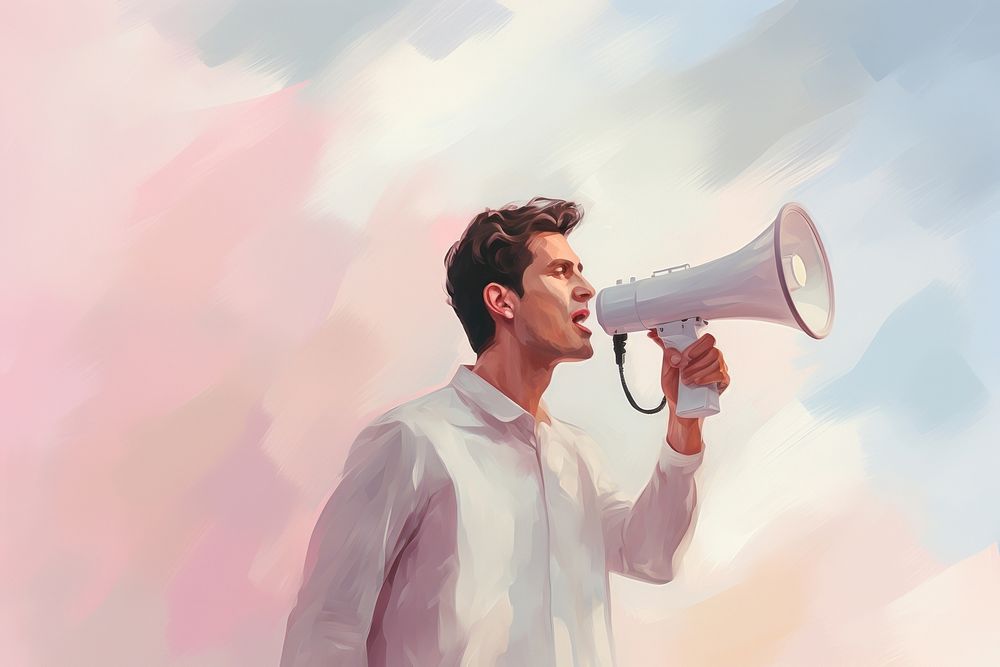 Man holding a megaphone performance electronics technology. AI generated Image by rawpixel.