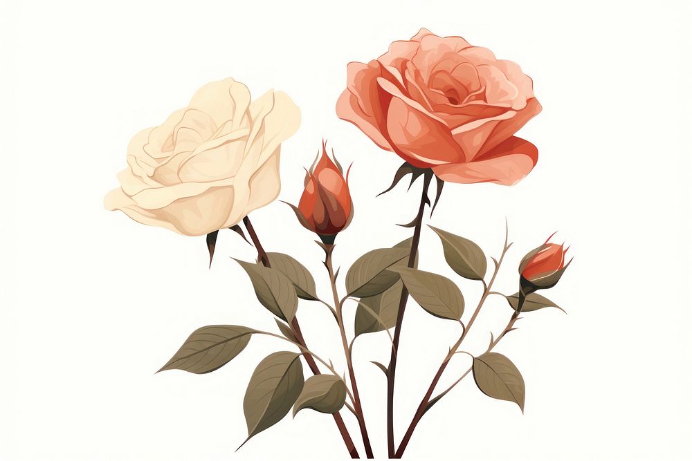Beautiful roses garden flower plant white background. AI generated Image by rawpixel.