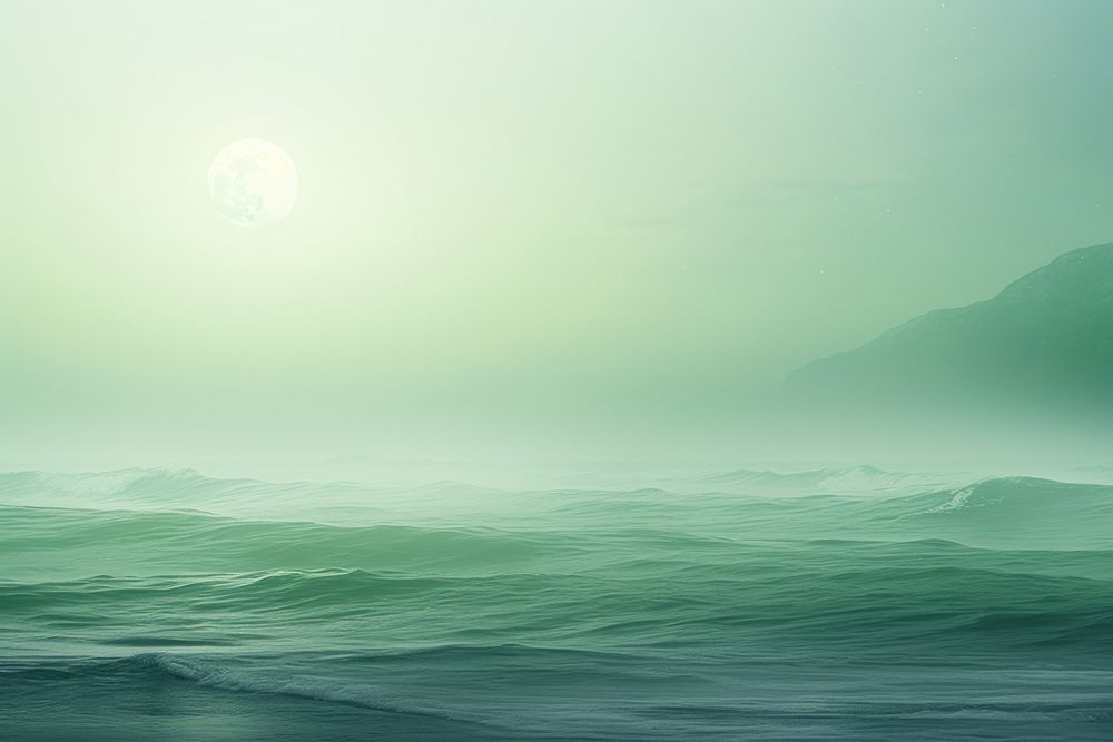 Minimal alternative playlist cover pastel Green dreamy colour and vibes nature moon sea. AI generated Image by rawpixel.