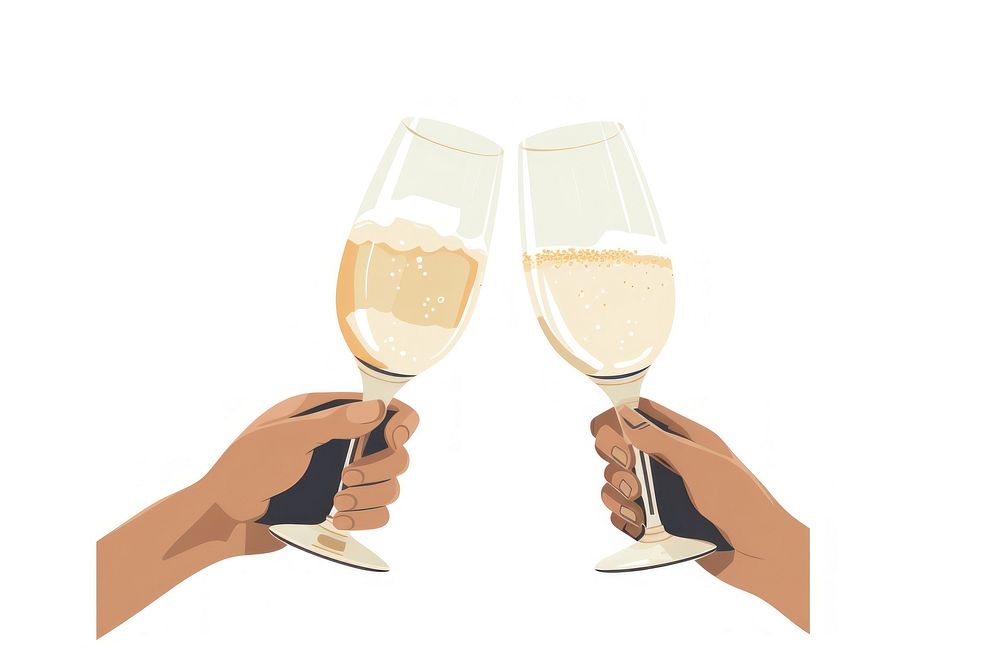 Clinking glasses of champagne in hands drink wine white background. AI generated Image by rawpixel.