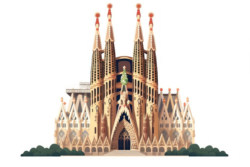 Sagrada Familia in Barcelona architecture building landmark. AI generated Image by rawpixel.
