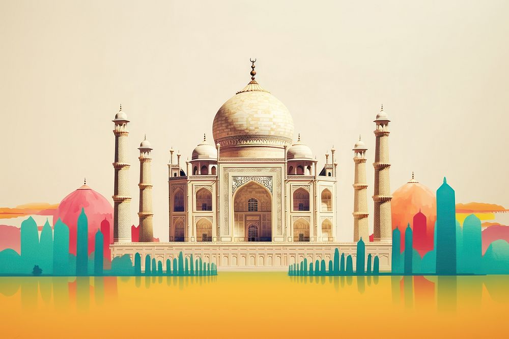 Taj Mahal architecture building landmark. AI generated Image by rawpixel.