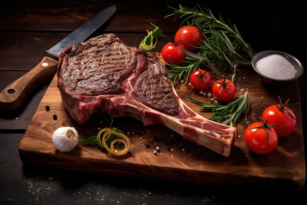 Tomahawk steak meat food beef. AI generated Image by rawpixel.