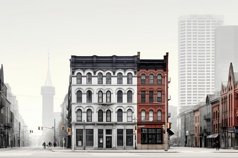 Toronto Flatiron architecture cityscape downtown. AI generated Image by rawpixel.