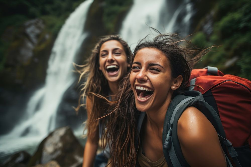 Waterfall laughing travel forest. AI generated Image by rawpixel.
