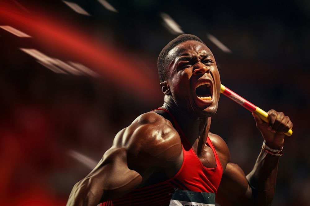 A male athlete throwing a long javelin in a competitive track sports motion adult. AI generated Image by rawpixel.