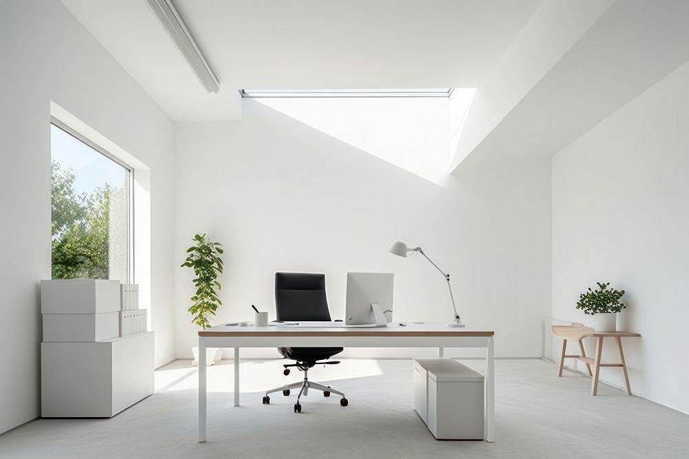 Minimal bright modern office space architecture furniture building. AI generated Image by rawpixel.