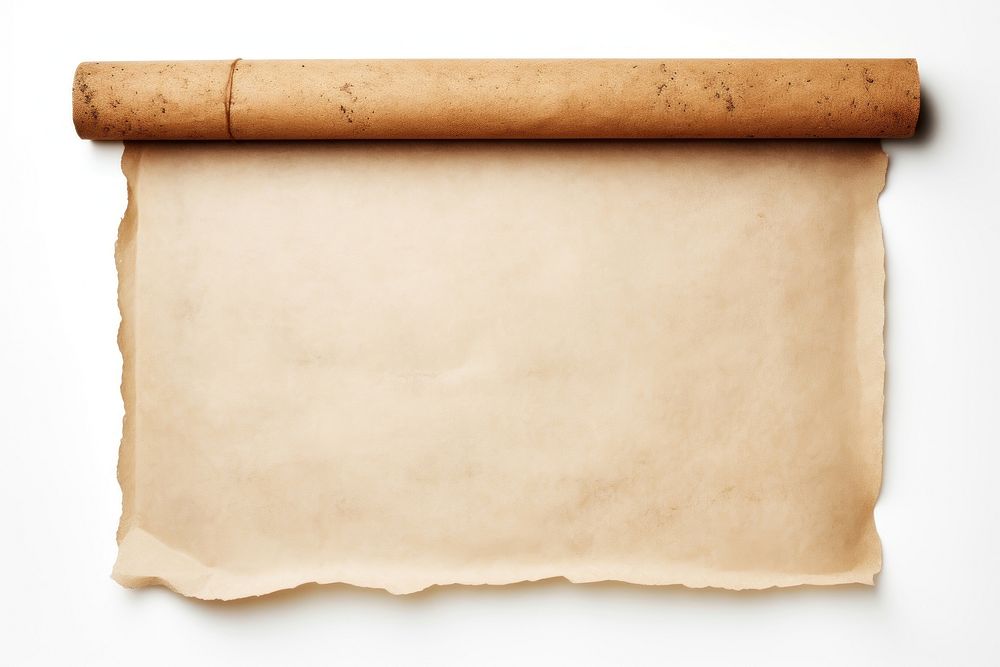 Old parchment paper scroll sheet vintage aged backgrounds document white background. AI generated Image by rawpixel.