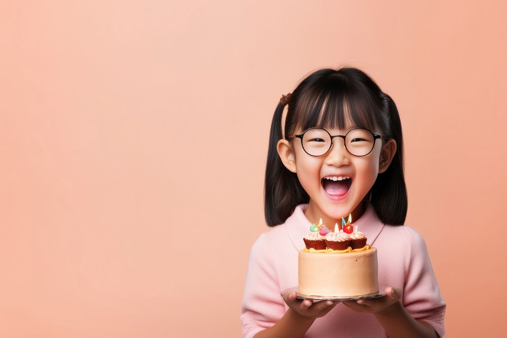 Asian little girl cake fun birthday. AI generated Image by rawpixel.