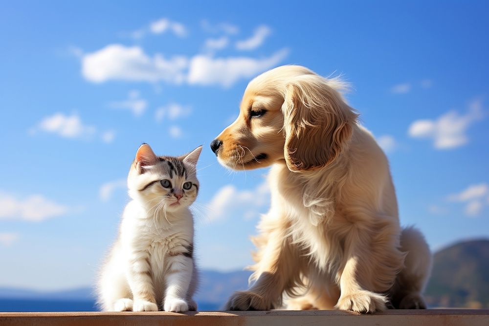 Cute Ragdoll cat kitten and Dachshund playing together animal mammal puppy. AI generated Image by rawpixel.