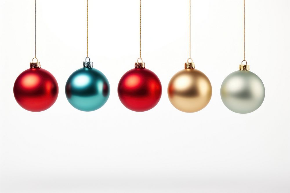 Christmas balls hanging at a rope christmas jewelry white background. AI generated Image by rawpixel.