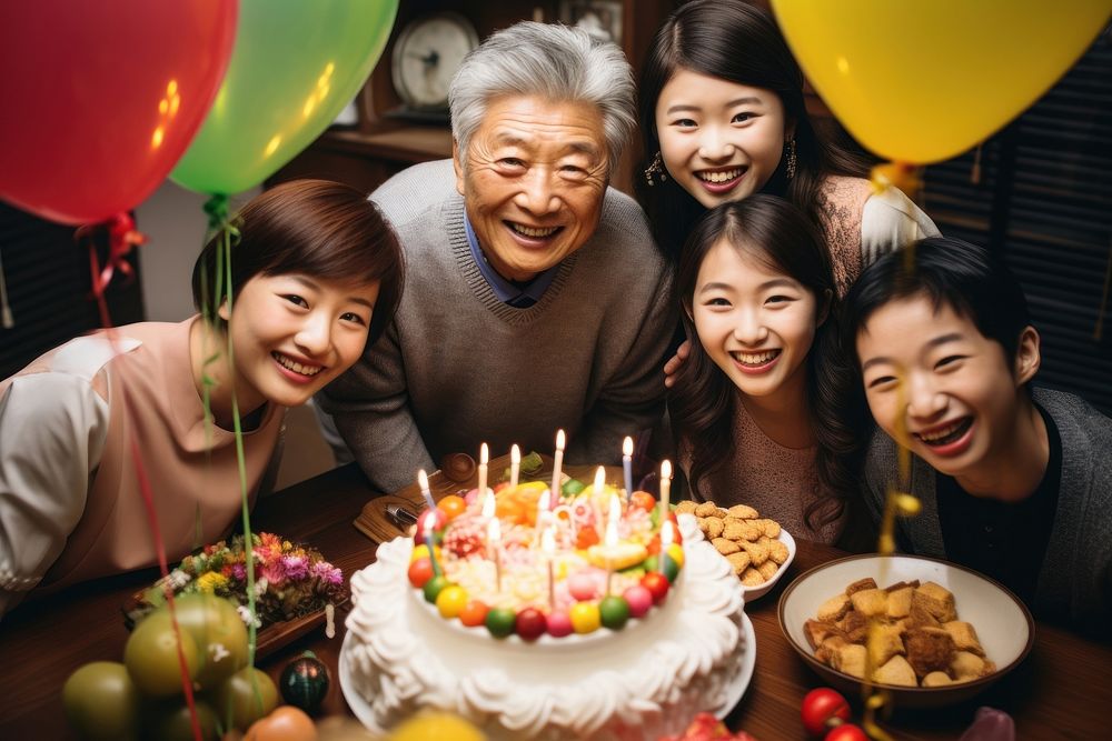 Japanese Asian family birthday dessert balloon. AI generated Image by rawpixel.