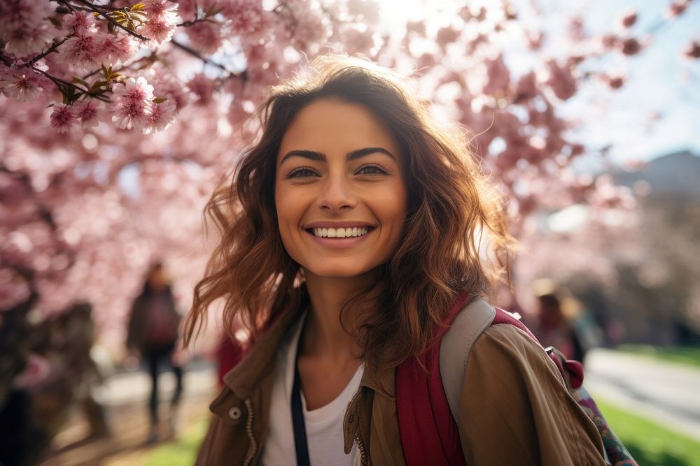 Blossom smiling travel nature. AI generated Image by rawpixel.