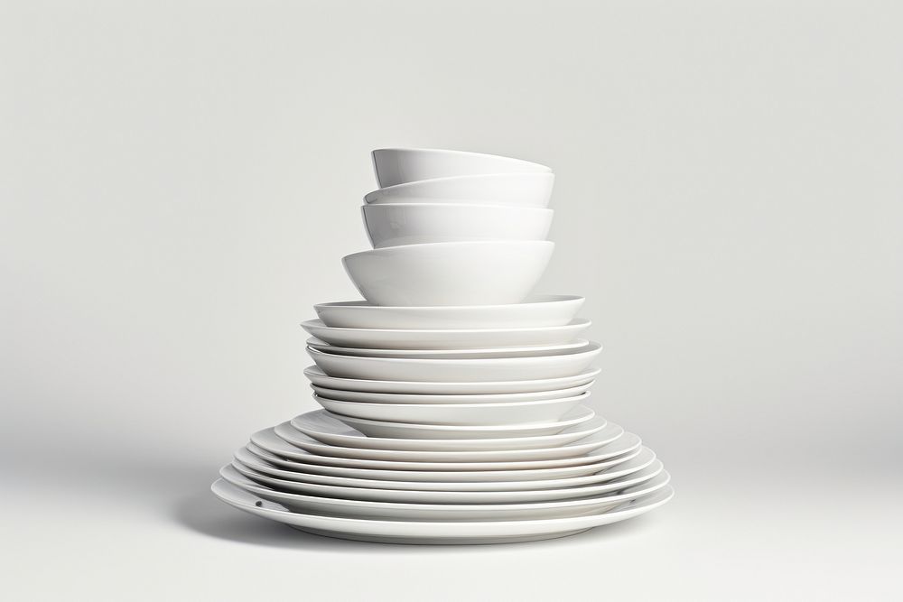 Pile of White Dishware porcelain dishware white. AI generated Image by rawpixel.