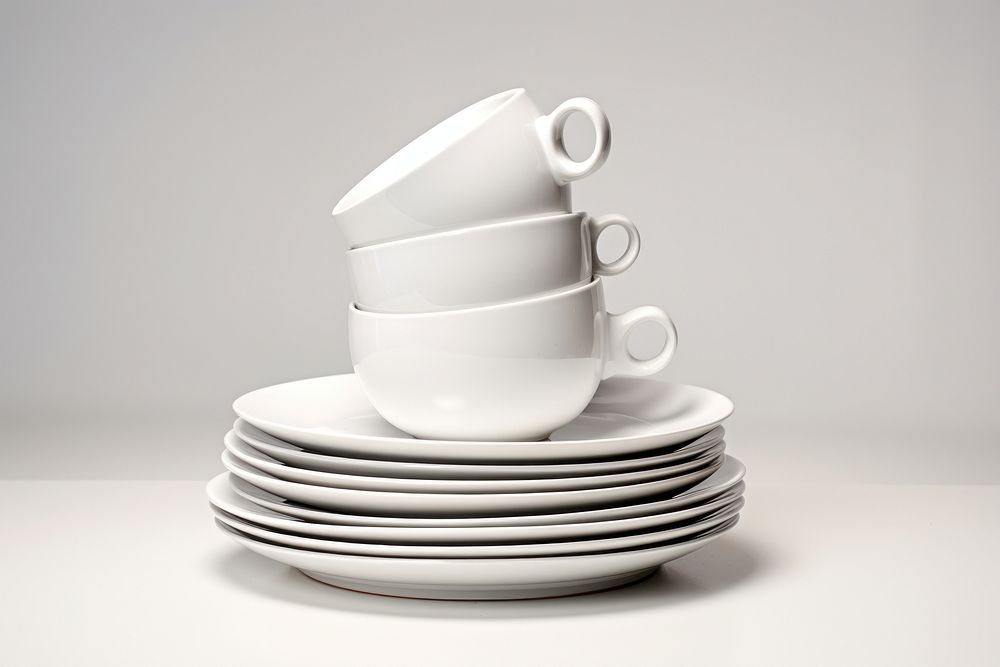 Pile of White Dishware porcelain dishware saucer. AI generated Image by rawpixel.