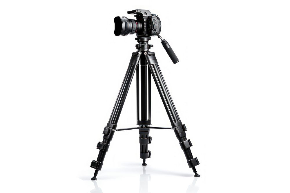 Professional digital video camera and tripod white background photographing technology. AI generated Image by rawpixel.