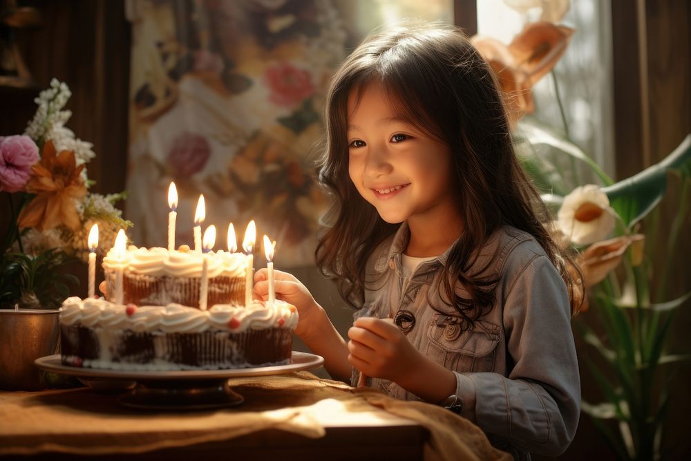 Thai asian girl cake birthday dessert. AI generated Image by rawpixel.