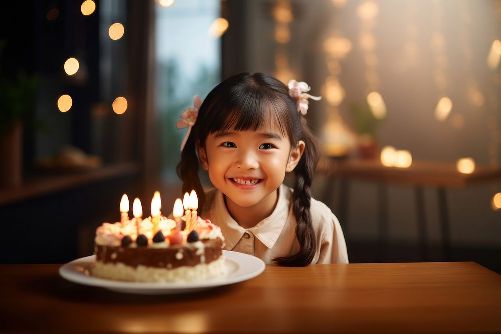 Thai asian little girl cake birthday dessert. AI generated Image by rawpixel.