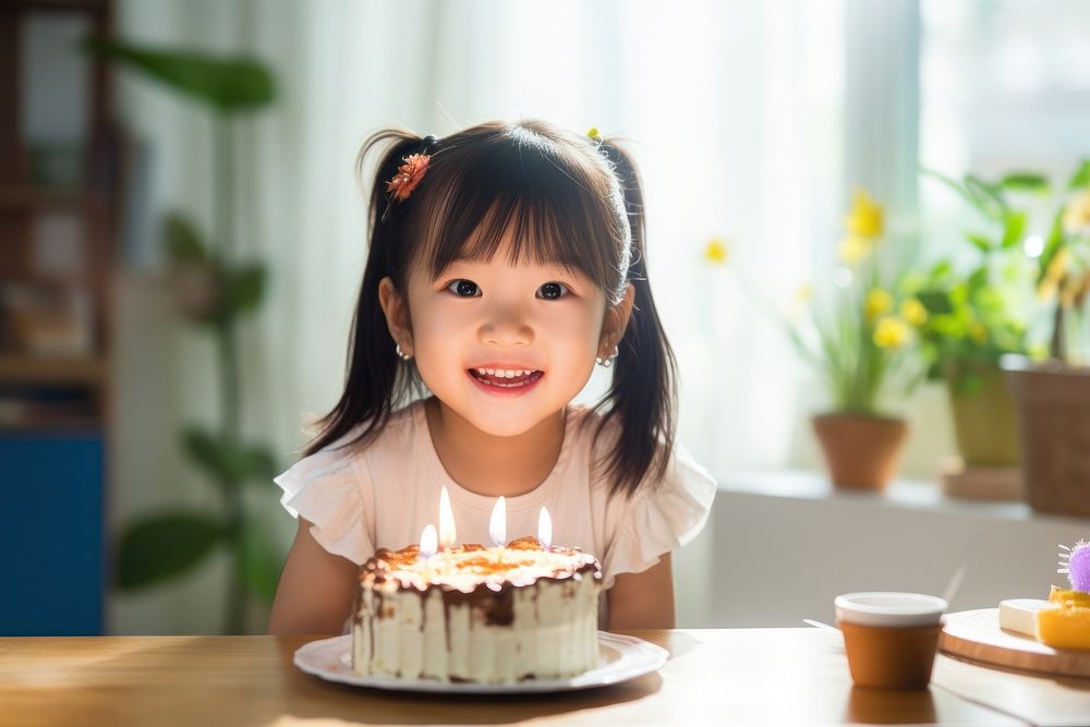 Thai asian little girl cake birthday dessert. AI generated Image by rawpixel.