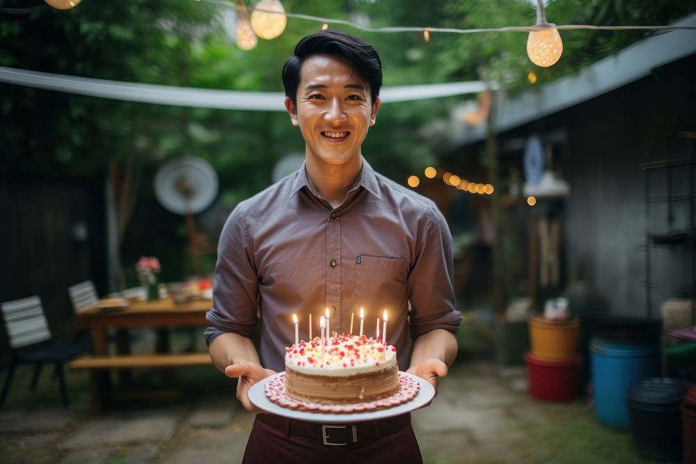 Thai man party cake birthday. AI generated Image by rawpixel.