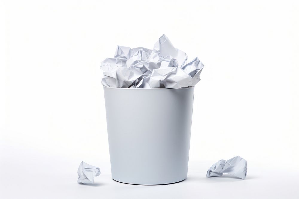 Trash can with paper sheets white white background recycling. AI generated Image by rawpixel.
