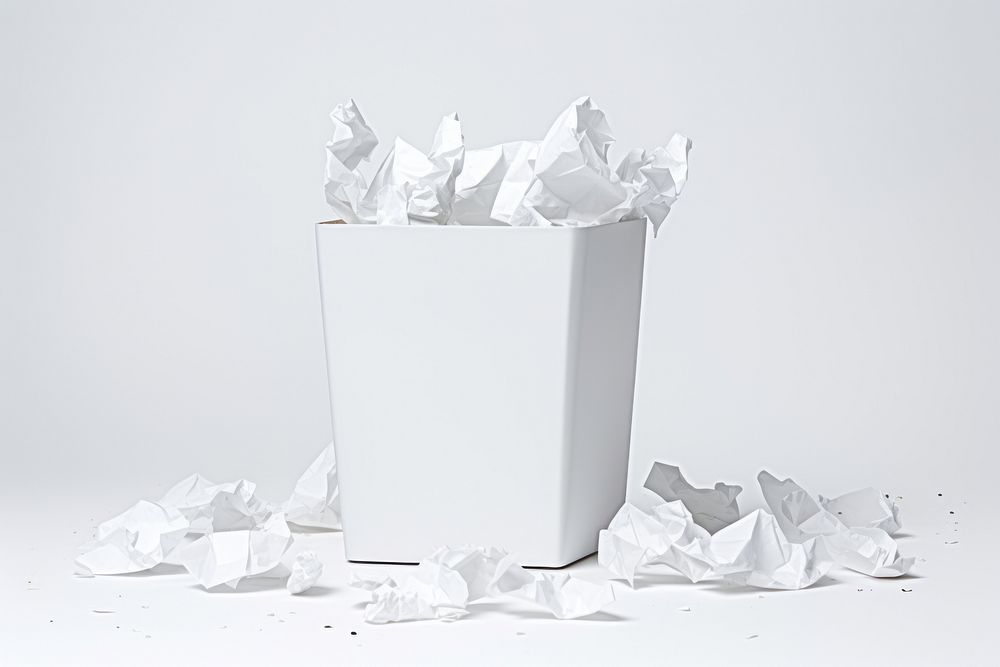 Trash can with paper sheets white garbage damaged. AI generated Image by rawpixel.